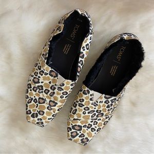 Toms Alpargata Cheetah Glitter Faux Fur Lined Slip On Shoes